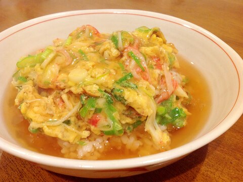 たっぷりのネギで！カニかま天津飯